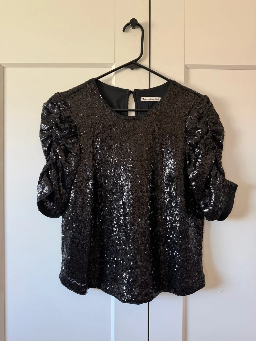 Abercrombie & Fitch Black Sequin Puff-Sleeve Top
